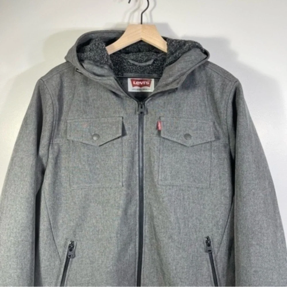 Levi's Men's Soft Shell Hooded Storm Coat Gray Lightweight Hooded Jacket - Picture 4 of 13